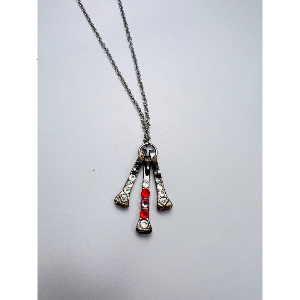 Horseshoe Nail Necklace White Red Rhinestones 24" Rustic‎ Boho Ranch Cowgirl